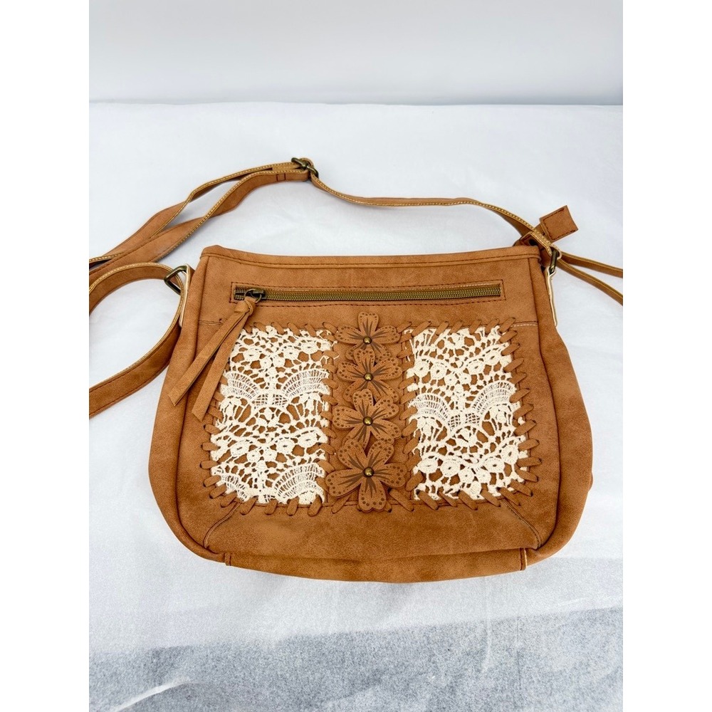 Wallflower Crossbody Bag Lace Crochet Panel Floral Boho Western Cottage Core - Picture 2 of 12